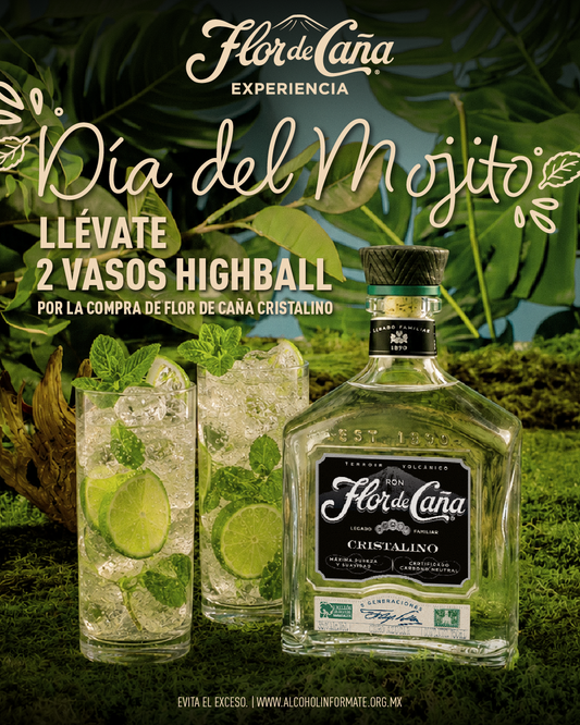 DÍA DEL MOJITO RON FLOR DE CAÑA CRISTALINO RECIBE DE REGALO 2 VASOS HIGHBALL